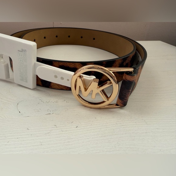 Michael Kors Animal Print Belt with Gold MK Buckle main image 5